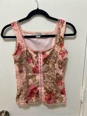 Rave Brand Vintage y2k hook & latch pink floral lace tank top juniors sz medium